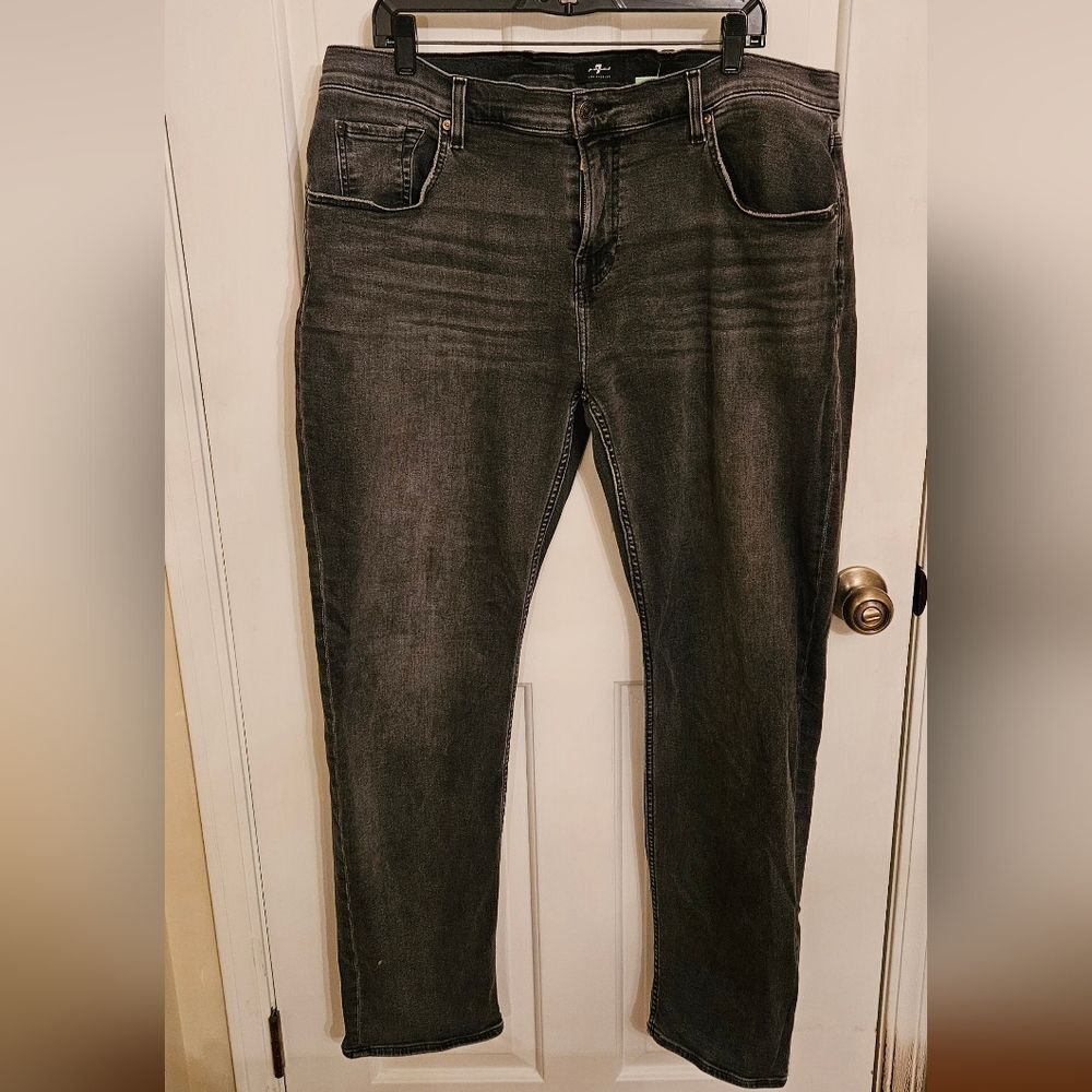 7 For All Mankind Men's Jeans Size 40x32 Black The Straight Whiskers - Picture 3 of 14